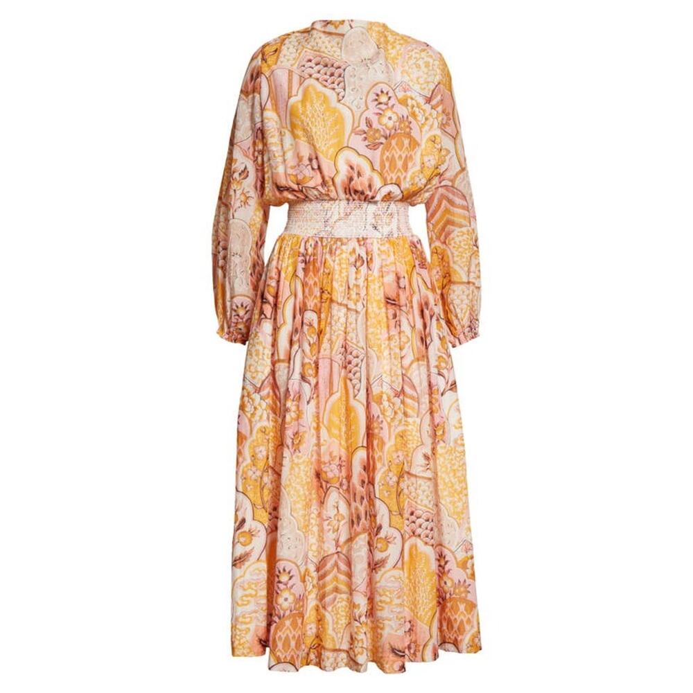 RHODE Poppy Dress Golden Wallflower Size Medium Floral Long Sleeve Cotton Dress